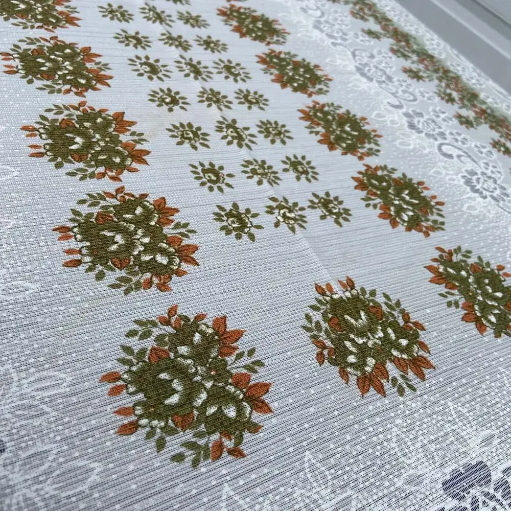 Vintage Green & Orange Rectangle Floral Tablecloth
